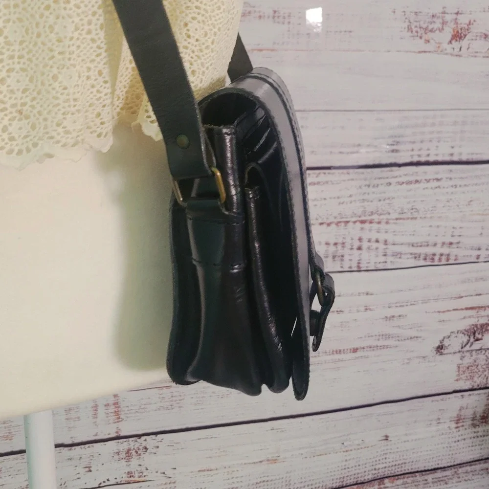 VTG Kouros Handmade Black Leather Crossbody Bag Genuine Greek Cowhide Leather